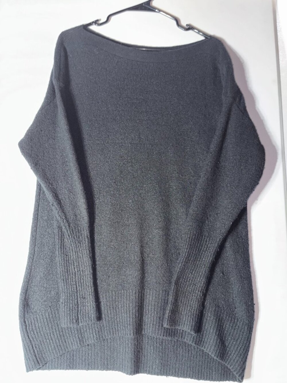 Anthropologie Charcoal Gray Oversized Boatneck Tunic Knit Sweater - M